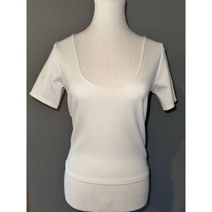 Good American Women's Lightweight Scuba Scoop Neck Stretch Crop Tee Size 2